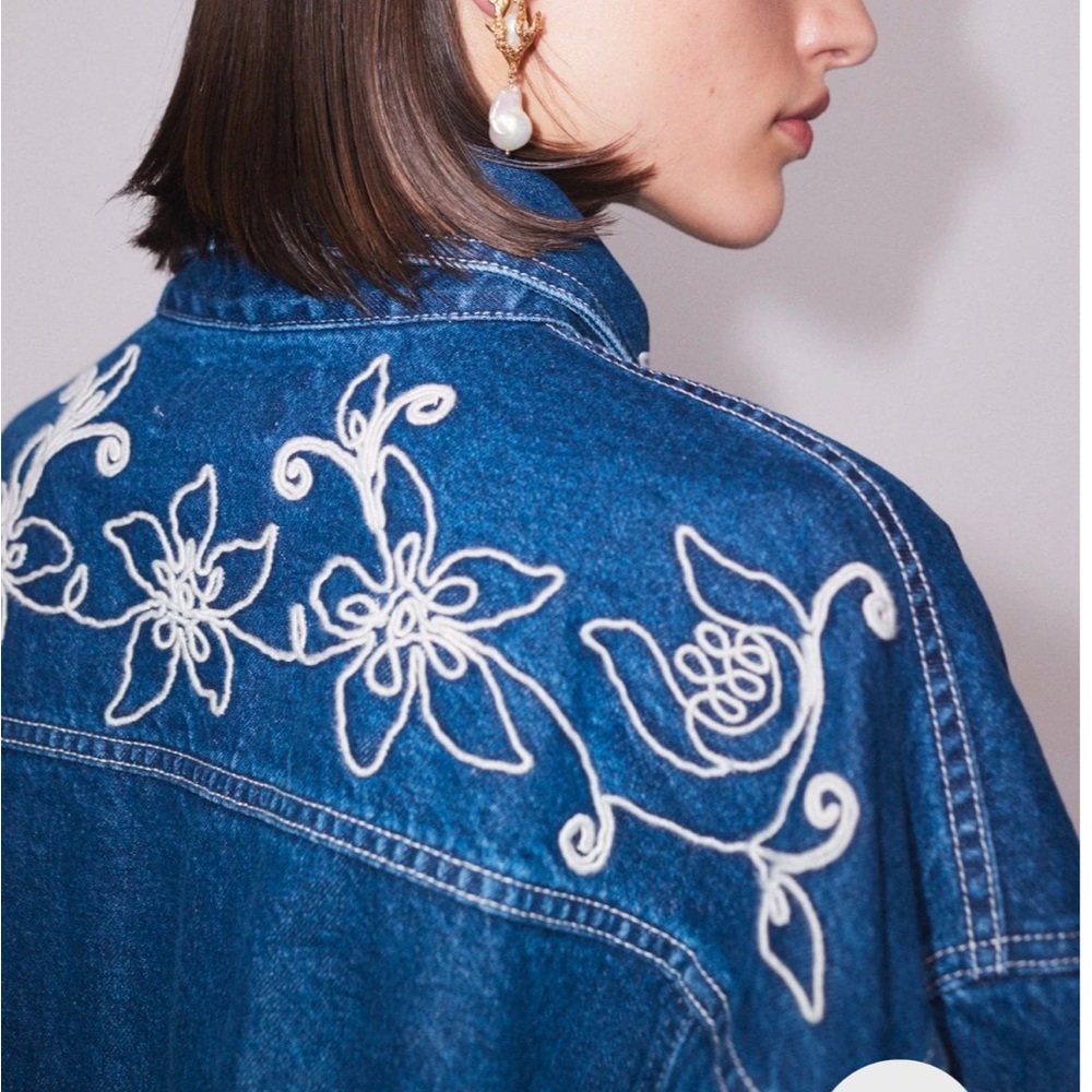 Alemais Carmen Embroidered Oversized Denim Jacket NWT US 6/AU 10 (Medium)